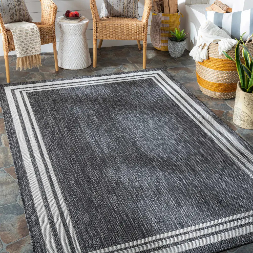 Coonamble Bordered Antrasit Outdoor Rug - Boutique Rugs