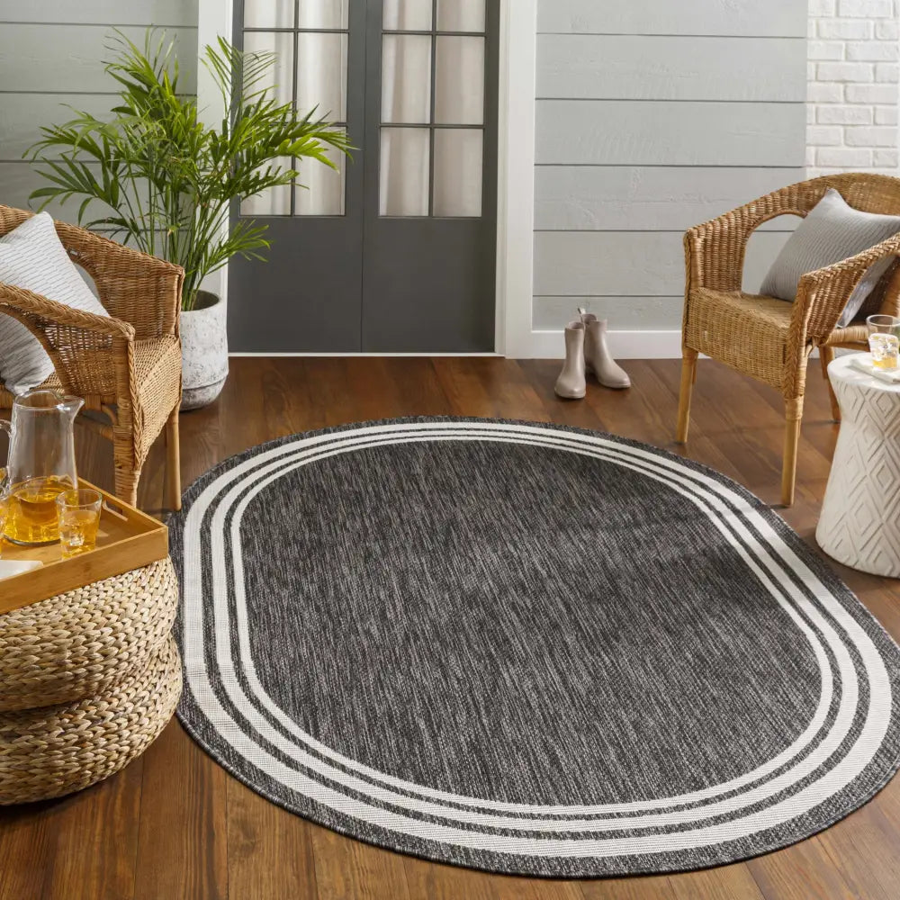 Coonamble Bordered Antrasit Outdoor Rug - Boutique Rugs