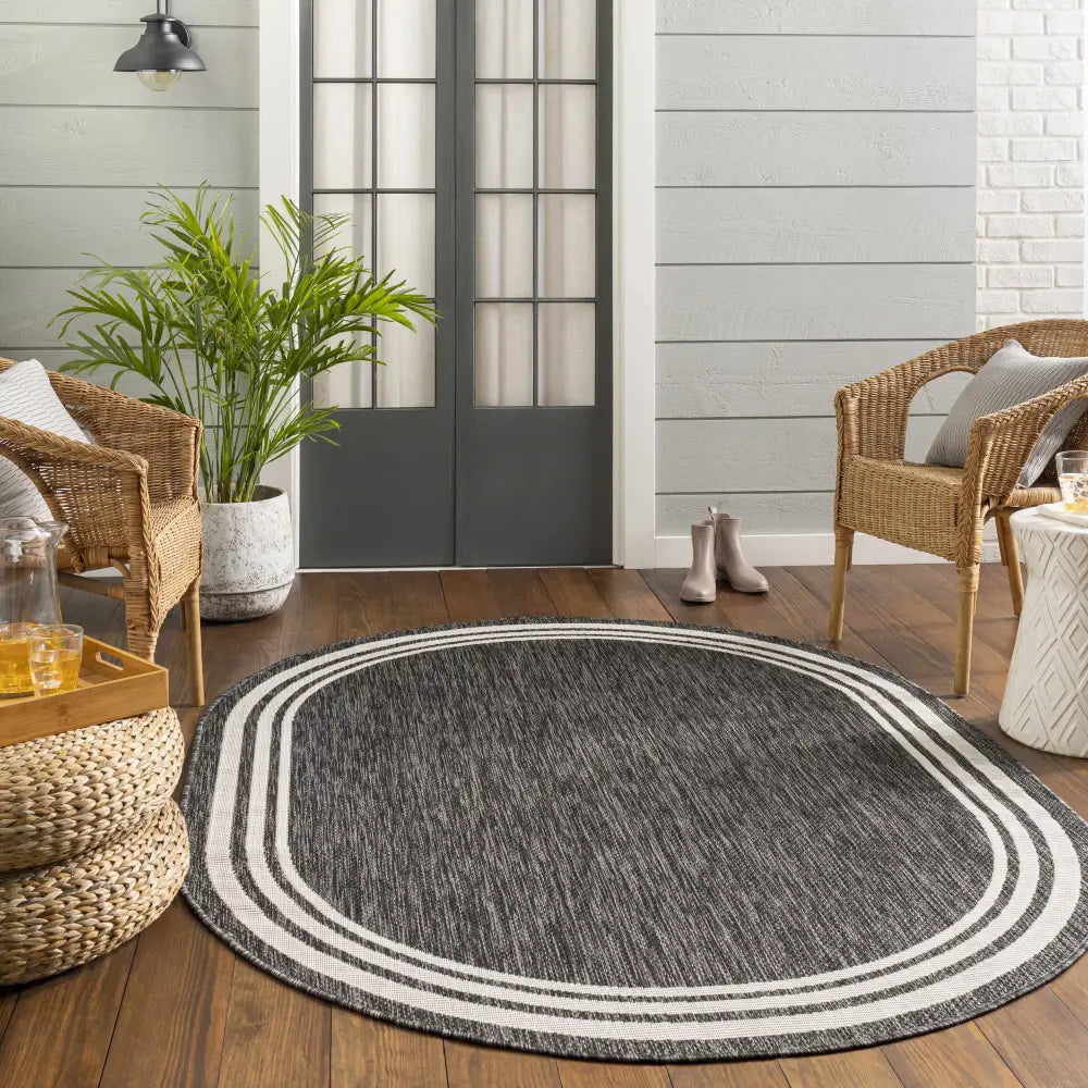 Coonamble Bordered Antrasit Outdoor Rug - Boutique Rugs