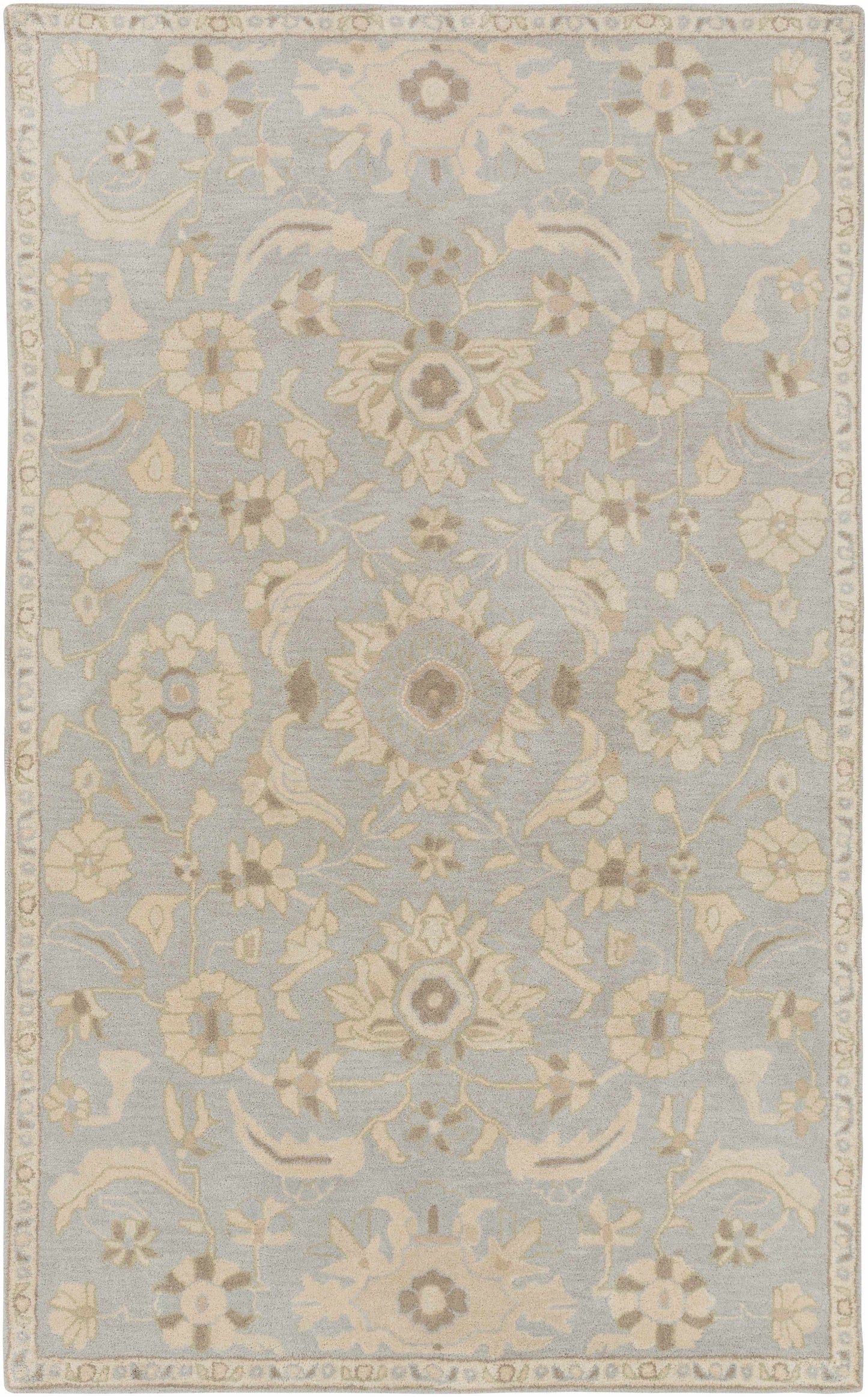 Pale Blue Traditional Wool Rug - * 5’ x 8’ Rectangle - Boutique Rugs
