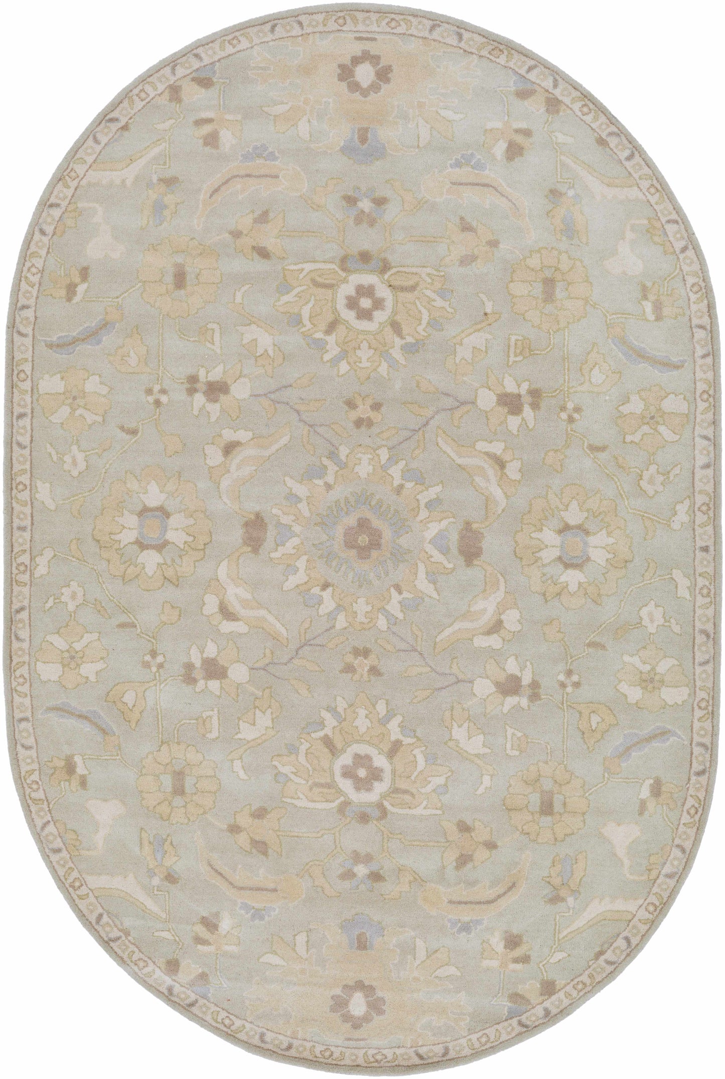 Pale Blue Traditional Wool Rug - 6’ x 9’ Oval - Boutique Rugs