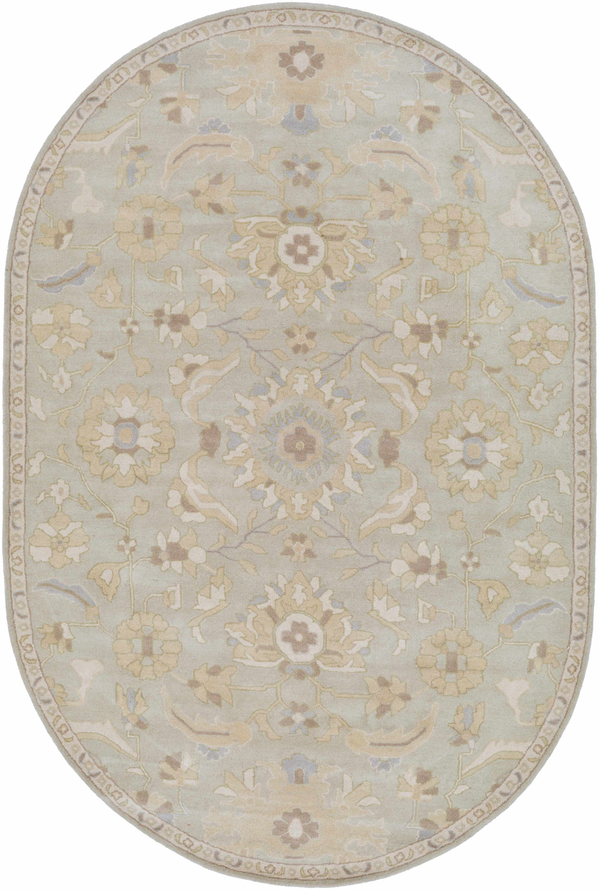 Pale Blue Traditional Wool Rug - 6’ x 9’ Oval - Boutique Rugs