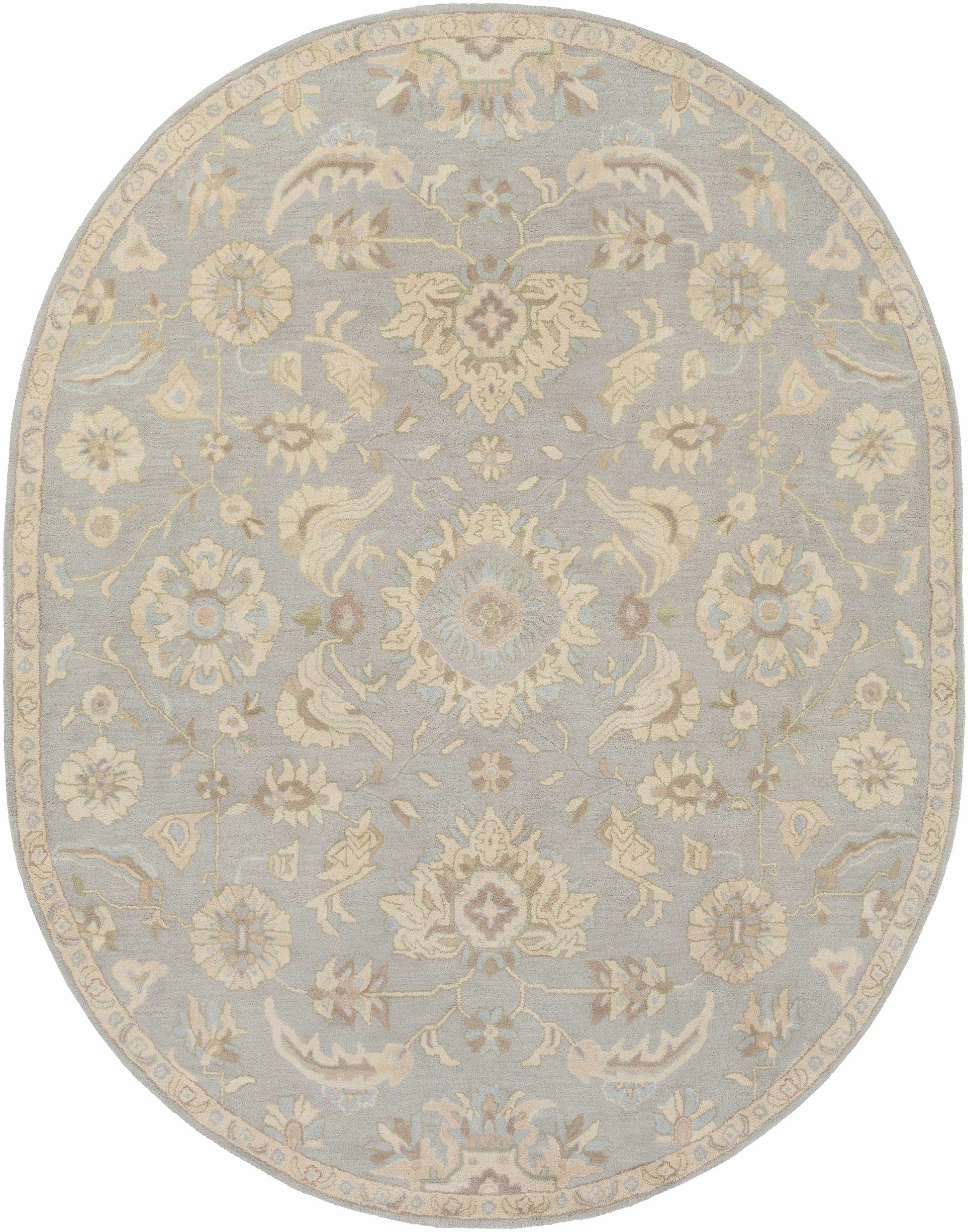 Pale Blue Traditional Wool Rug - 8’ x 10’ Oval - Boutique Rugs