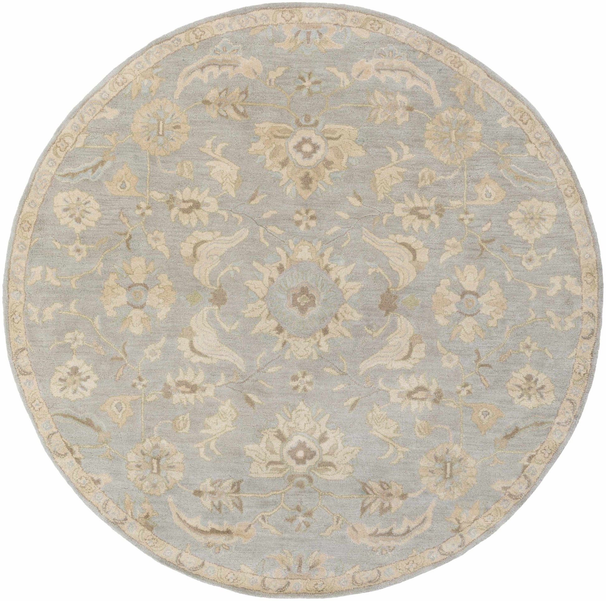 Pale Blue Traditional Wool Rug - 8’ Round - Boutique Rugs