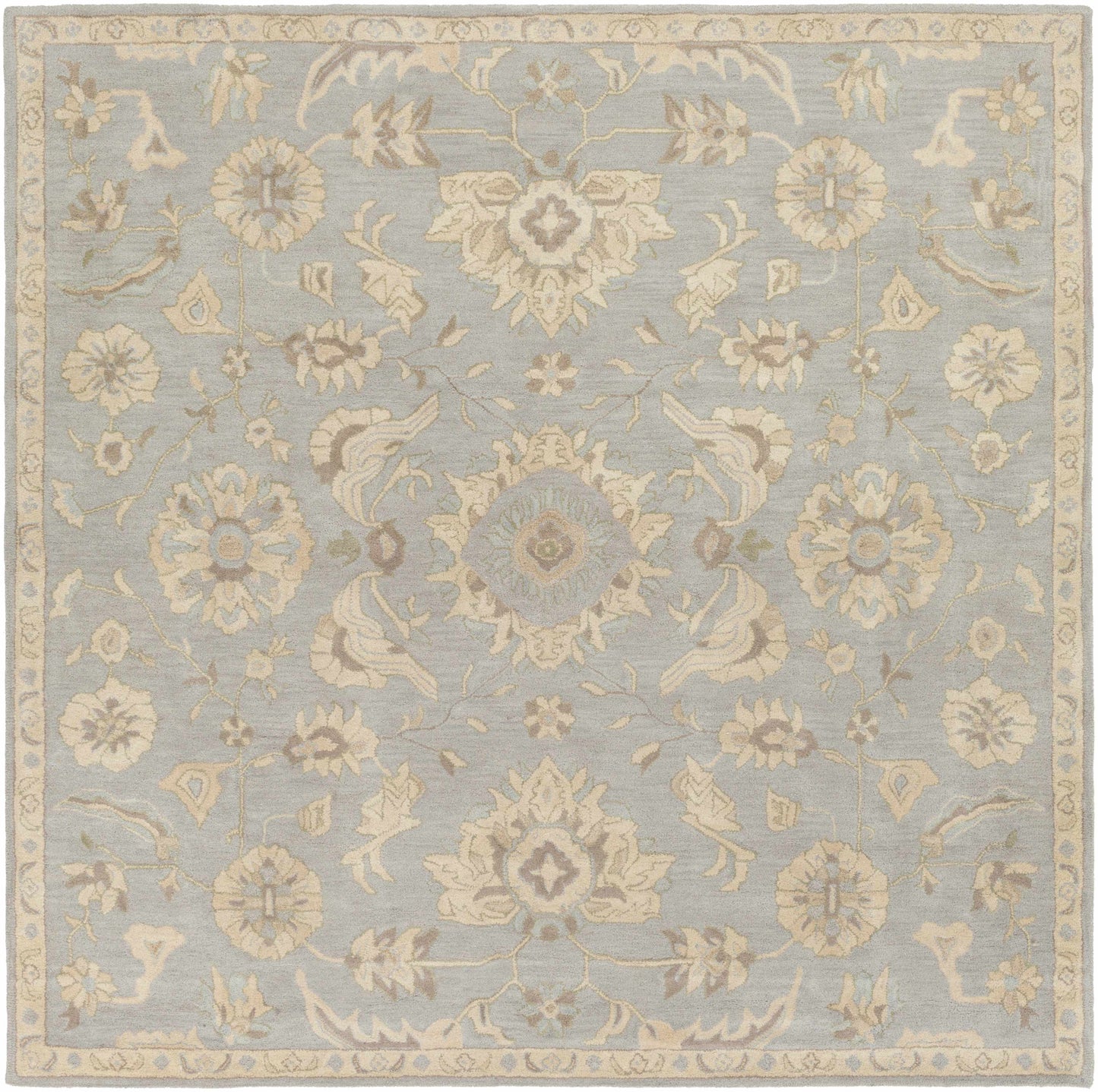 Pale Blue Traditional Wool Rug - 8’ Square - Boutique Rugs