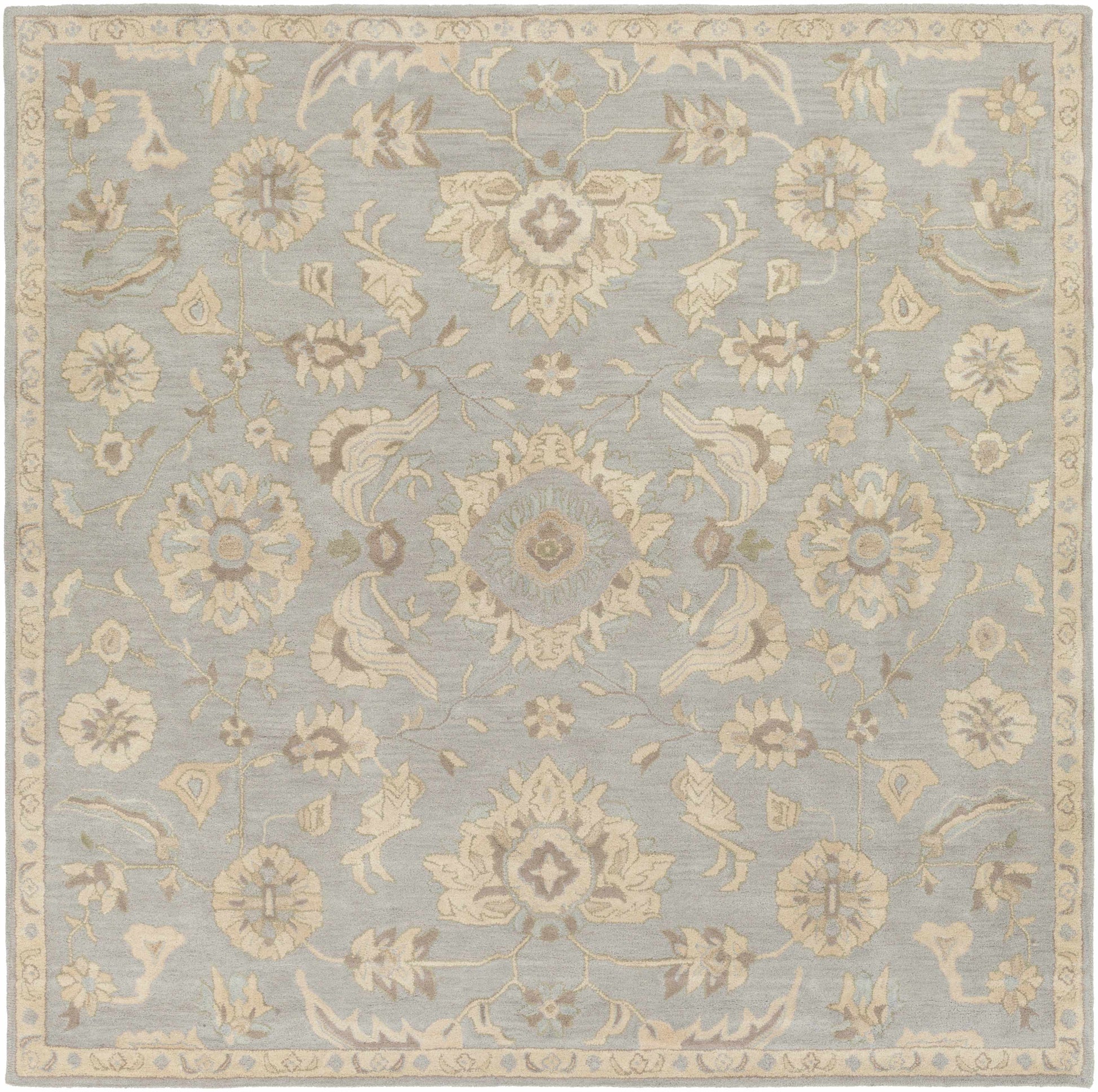 Pale Blue Traditional Wool Rug - 8’ Square - Boutique Rugs