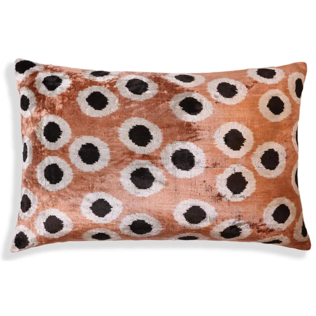 Copper Gold Black Dot Silk Velvet Lumbar Pillow – 16x24 Handmade Modern Cushion - Canvello