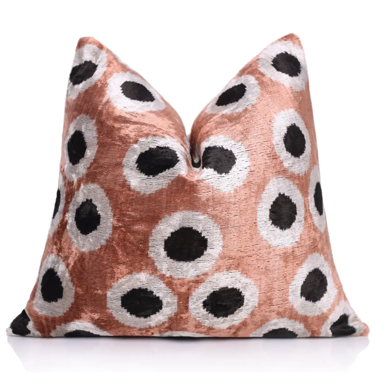 Copper Gold Black Dot Silk Velvet Pillow – 16x16 Handmade Modern Cushion - Canvello
