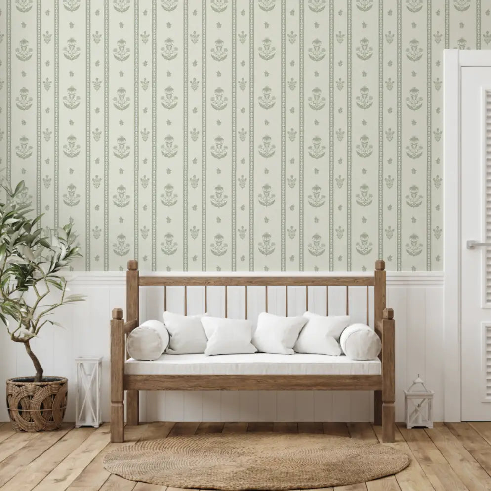 Cordelia Wallpaper - Floral Cottage Stripe - by Danelys Sidron - Loomwell Home Goods