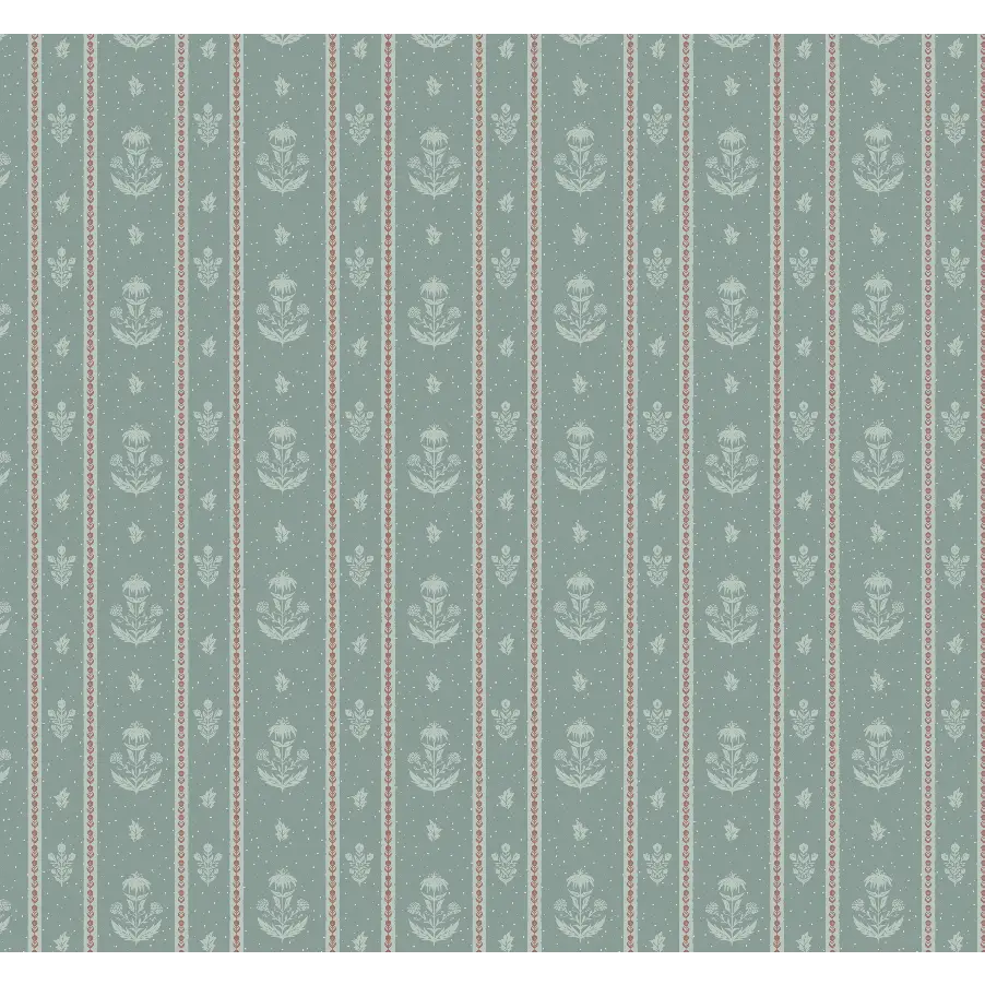 Cordelia Wallpaper - Floral Cottage Stripe - by Danelys Sidron - Sample 1 foot by 1 foot / Blue / Small Scale