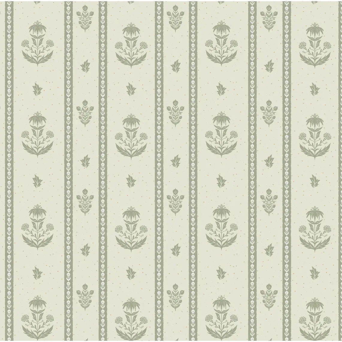 Cordelia Wallpaper - Floral Cottage Stripe - by Danelys Sidron - Sample 1 foot by 1 foot / Sage / Small Scale
