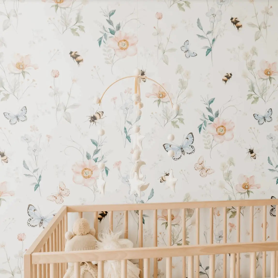 Cosette Wallpaper - Bees Butterflies and Flowers - by Clara McAllister - Loomwell Home Goods