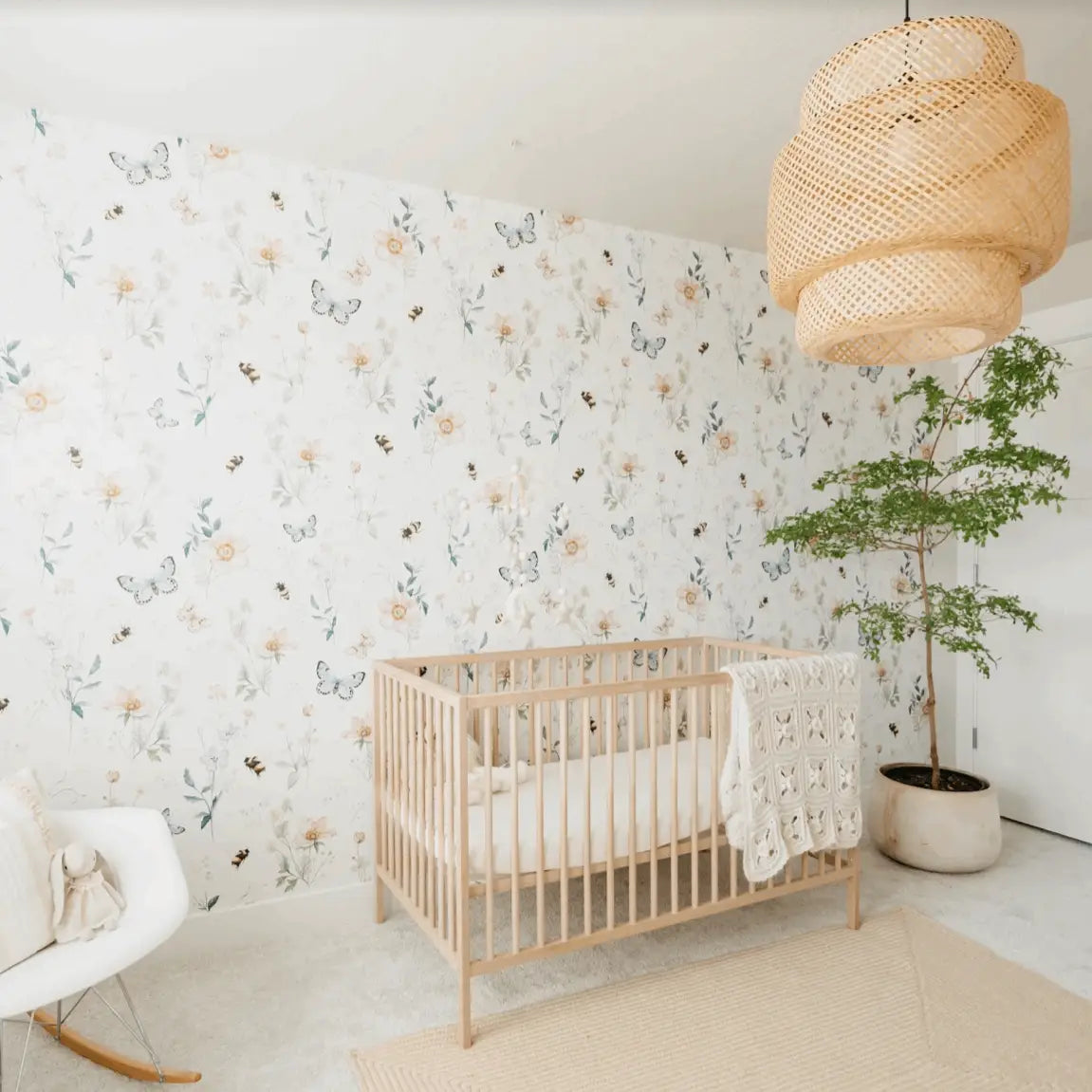 Cosette Wallpaper - Bees Butterflies and Flowers - by Clara McAllister - Loomwell Home Goods