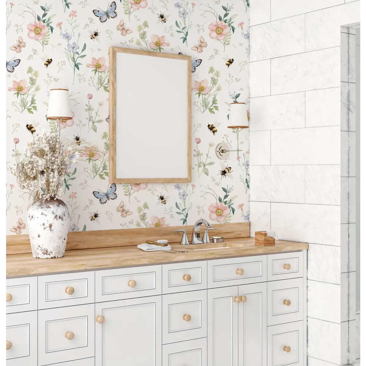 Cosette Wallpaper - Bees Butterflies and Flowers - by Clara McAllister - Loomwell Home Goods