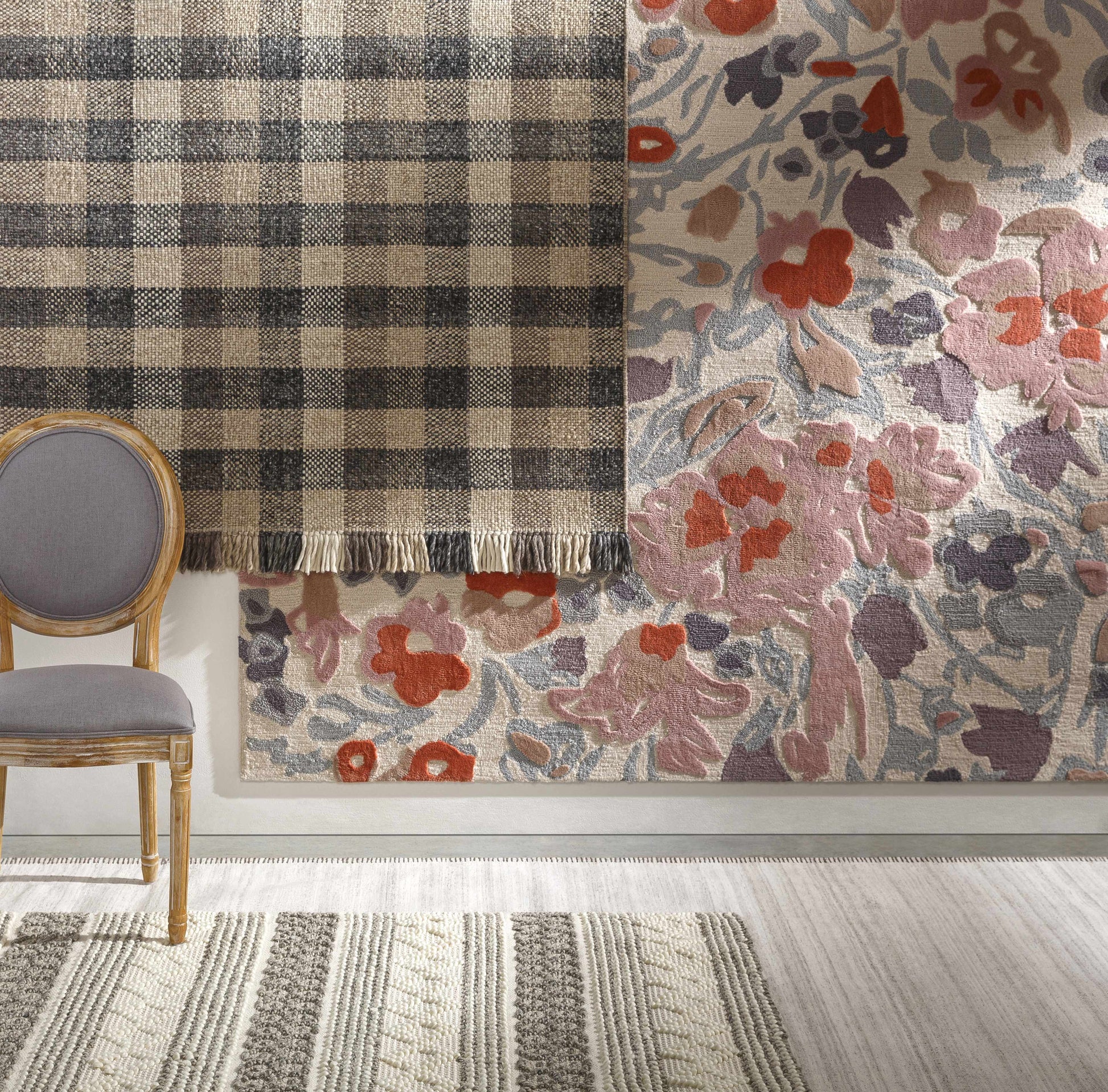 Gray Beige Plaid Check Wool Rug - Boutique Rugs