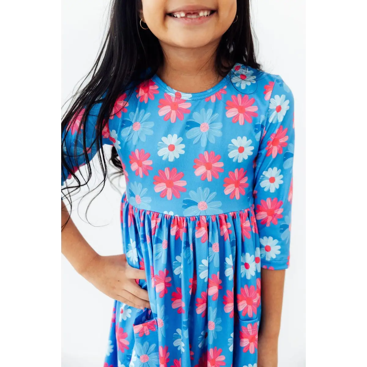 Cotton Candy Daisy 3/4 Sleeve Pocket Twirl Dress - 6-12M - Mila & Rose ®