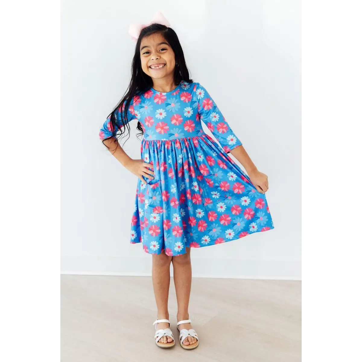Cotton Candy Daisy 3/4 Sleeve Pocket Twirl Dress - Mila & Rose ®