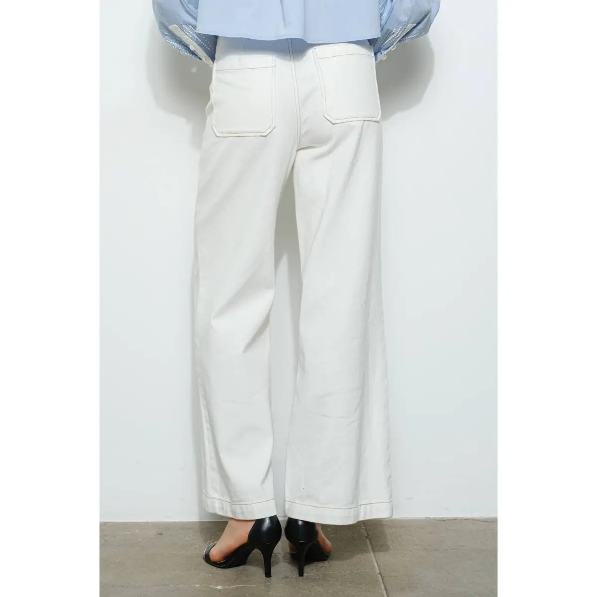 White Wide Leg Jeans with Front Patch Pockets - INA