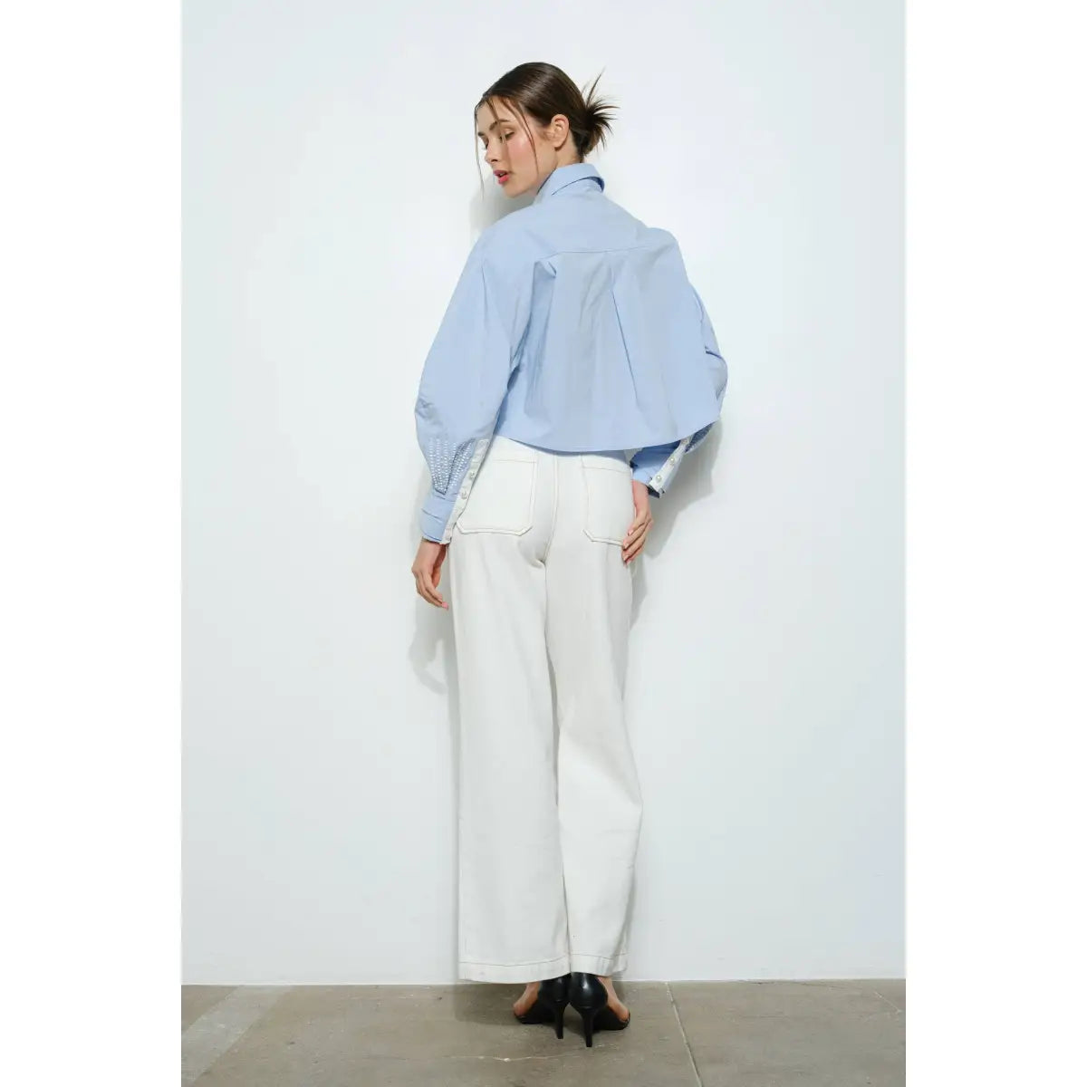 White Wide Leg Jeans with Front Patch Pockets - INA