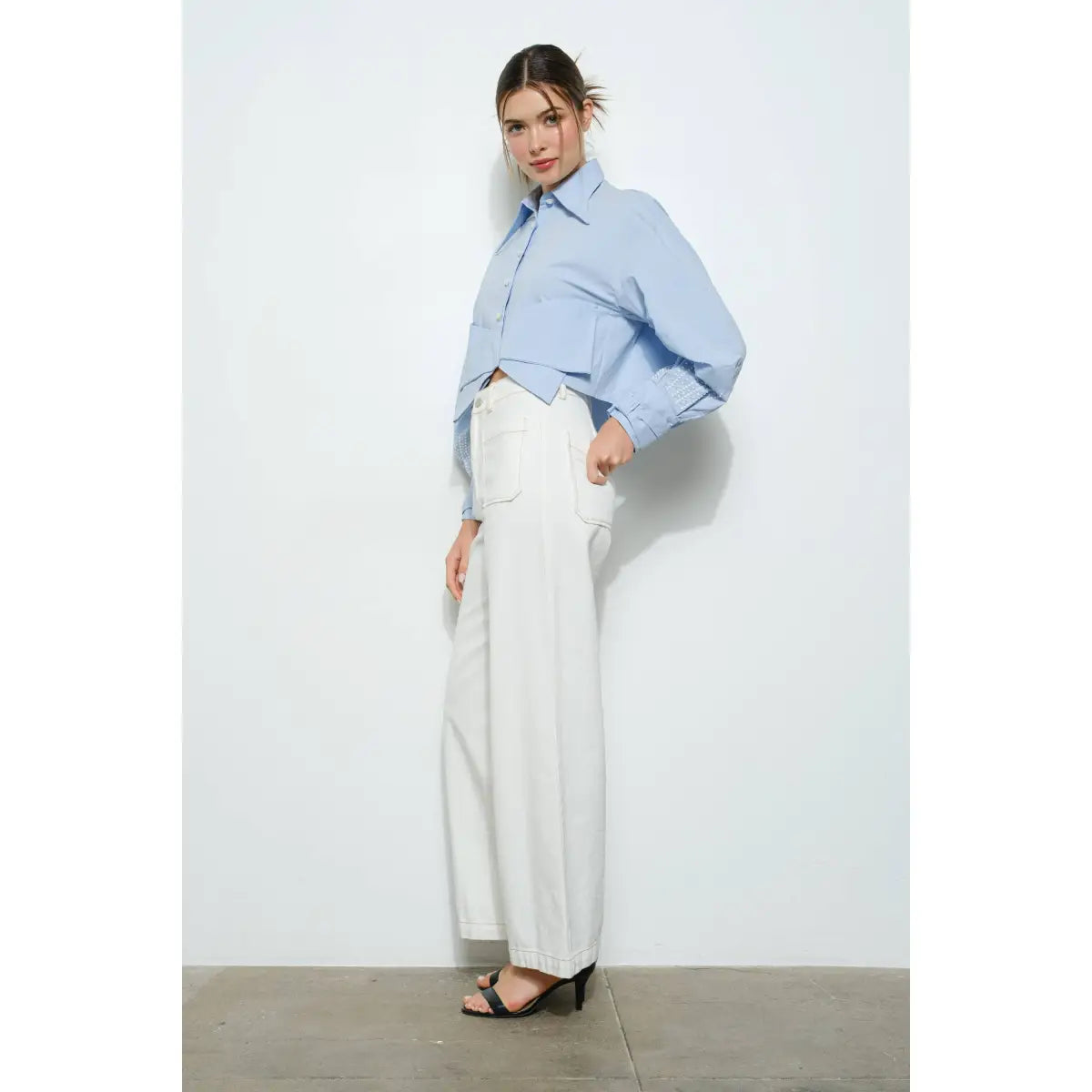White Wide Leg Jeans with Front Patch Pockets - INA