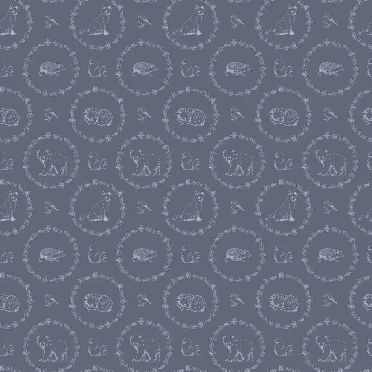 Covey Wallpaper - Elegant Forest Animals - by Fede Volpato - Sample 1 foot by 1 foot / Blue - Loomwell Home Goods