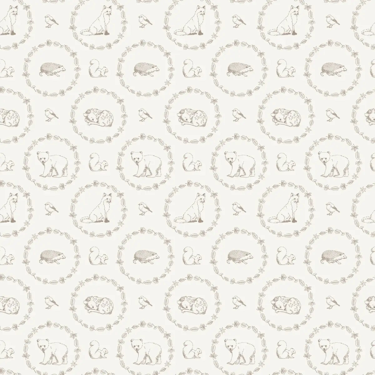 Covey Wallpaper - Elegant Forest Animals - by Fede Volpato - Sample 1 foot by 1 foot / Cream - Loomwell Home Goods