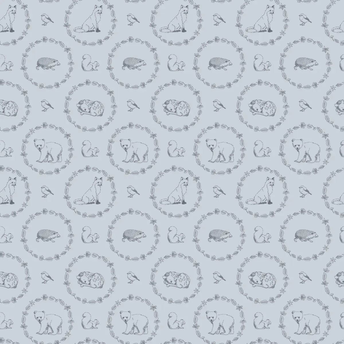 Covey Wallpaper - Elegant Forest Animals - by Fede Volpato - Sample 1 foot by 1 foot / Light Blue - Loomwell Home Goods