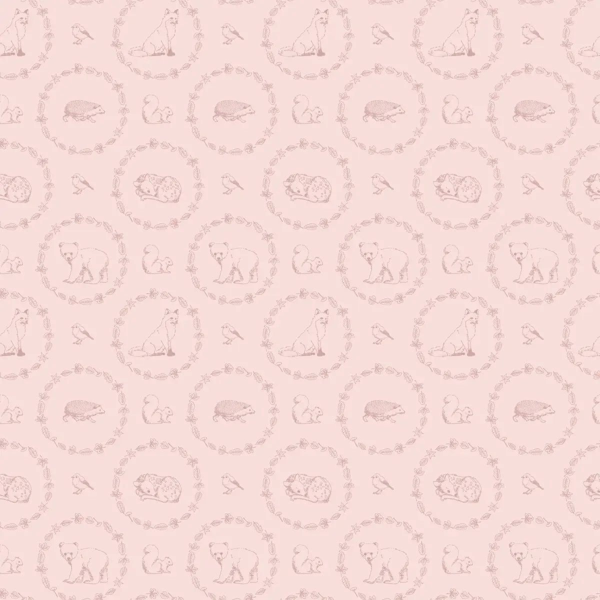 Covey Wallpaper - Elegant Forest Animals - by Fede Volpato - Sample 1 foot by 1 foot / Pink - Loomwell Home Goods