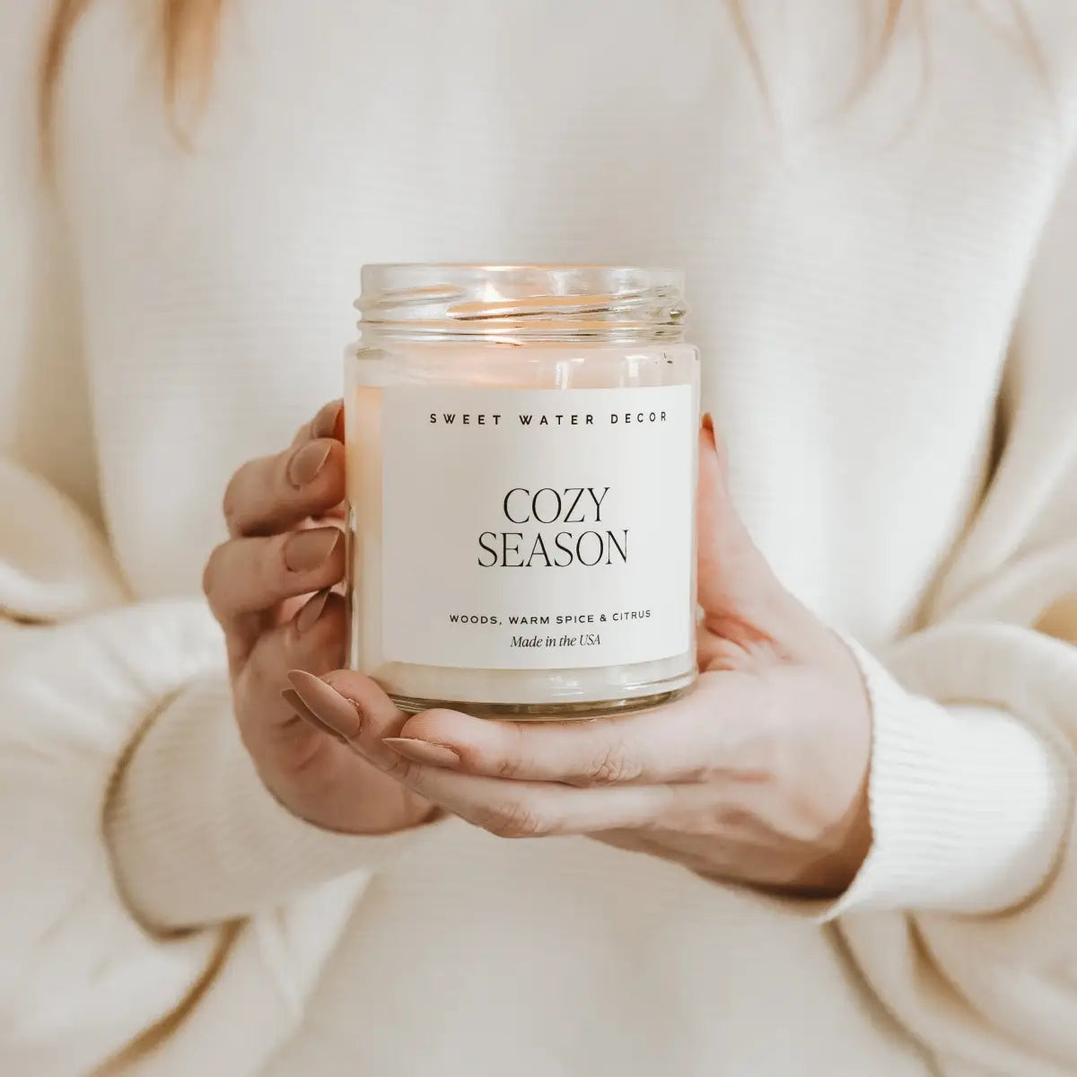 Cozy Season Soy Candle - Clear Jar - 9 oz - Sweet Water Decor