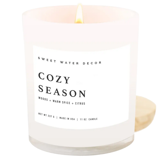 Cozy Season Soy Candle - White Jar - 11 oz - Sweet Water Decor