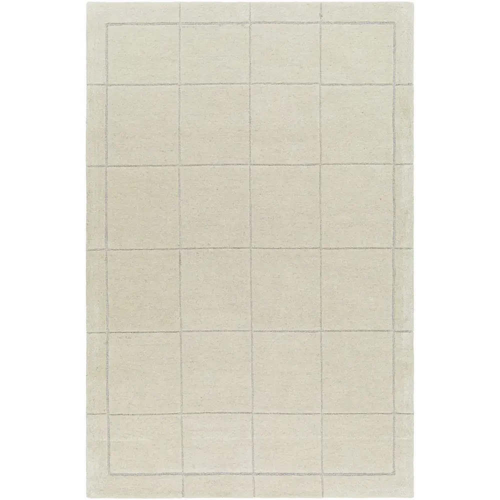 Cream Checkered Wool Area Rug - 5’ x 7’6’’ Rectangle - Boutique Rugs