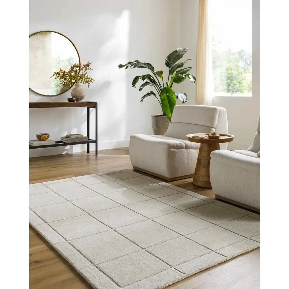 Cream Checkered Wool Area Rug - Boutique Rugs