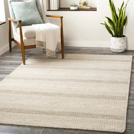 Cream and Gray Wool Area Rug - Boutique Rugs