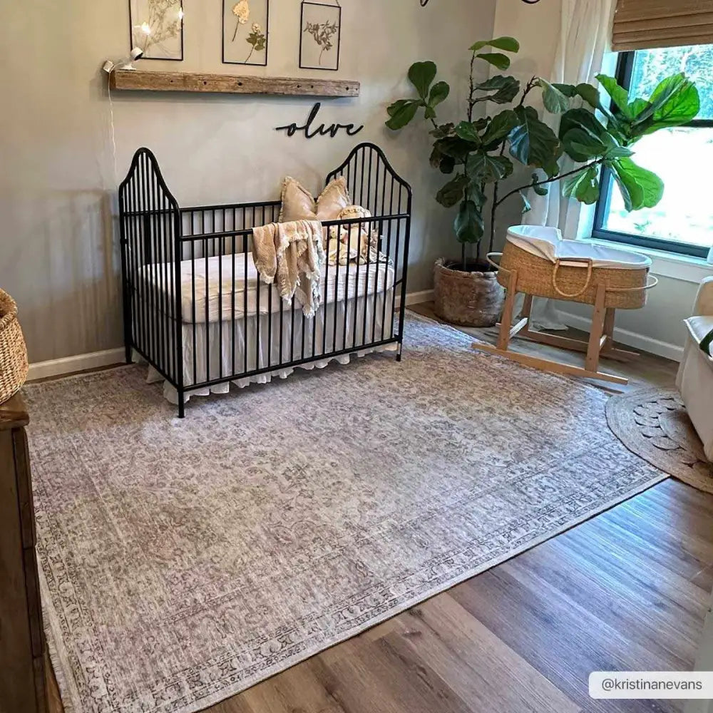 Cream Holi-2301 Washable Area Rug - 6’7’’x9’ Rectangle - Boutique Rugs