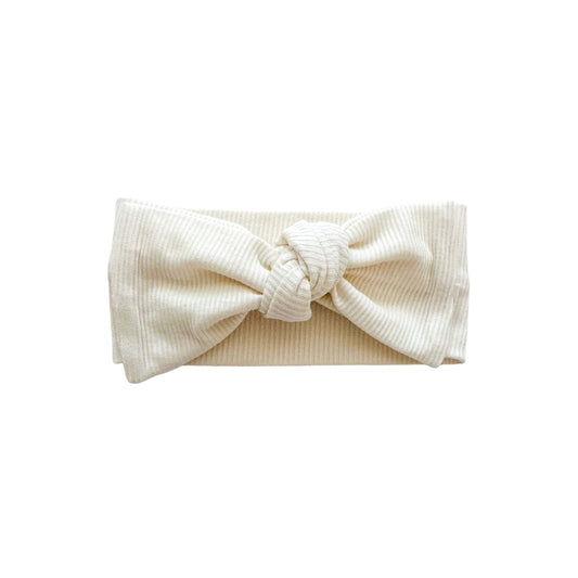 Cream Ribbed Baby Bow Headband - Harp Angel Boutique