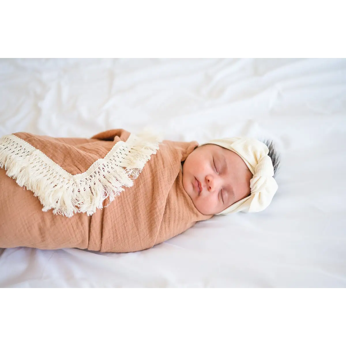 Cream Ribbed Baby Bow Headband - Harp Angel Boutique