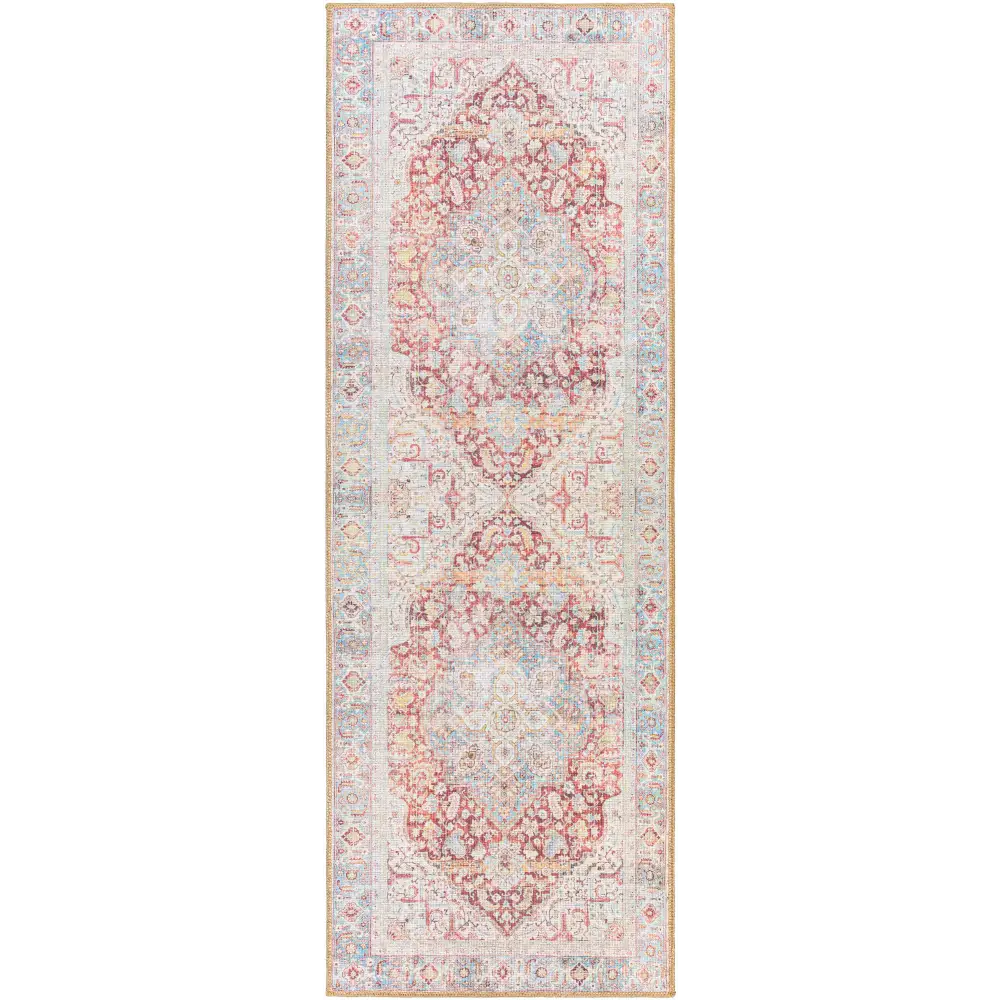 Cream Rust Leeston Vintage Washable Area Rug - Clearance - 2’7’’ x 7’3’’ Runner - Boutique Rugs