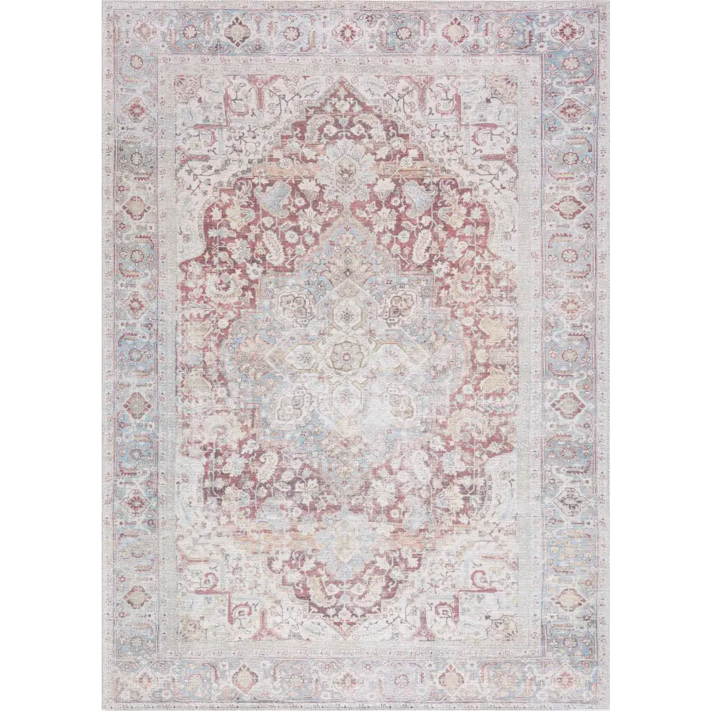 Cream Rust Leeston Vintage Washable Area Rug - Clearance - Boutique Rugs
