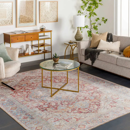 Cream Rust Leeston Vintage Washable Area Rug - Boutique Rugs