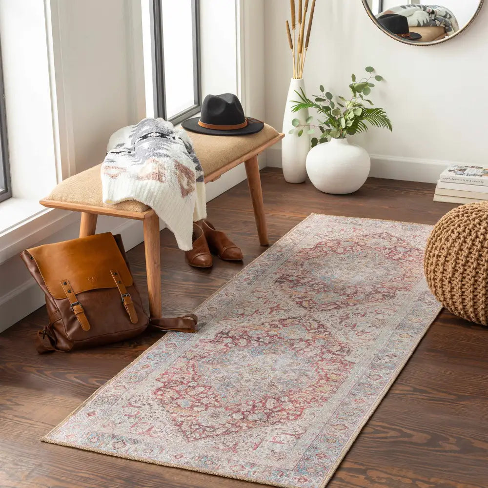 Cream Rust Leeston Vintage Washable Area Rug - Clearance - Boutique Rugs