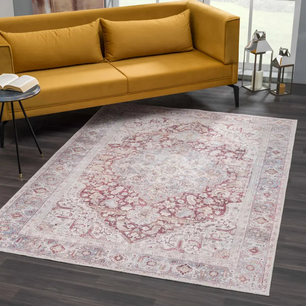 Cream Rust Leeston Vintage Washable Area Rug - Clearance - Boutique Rugs