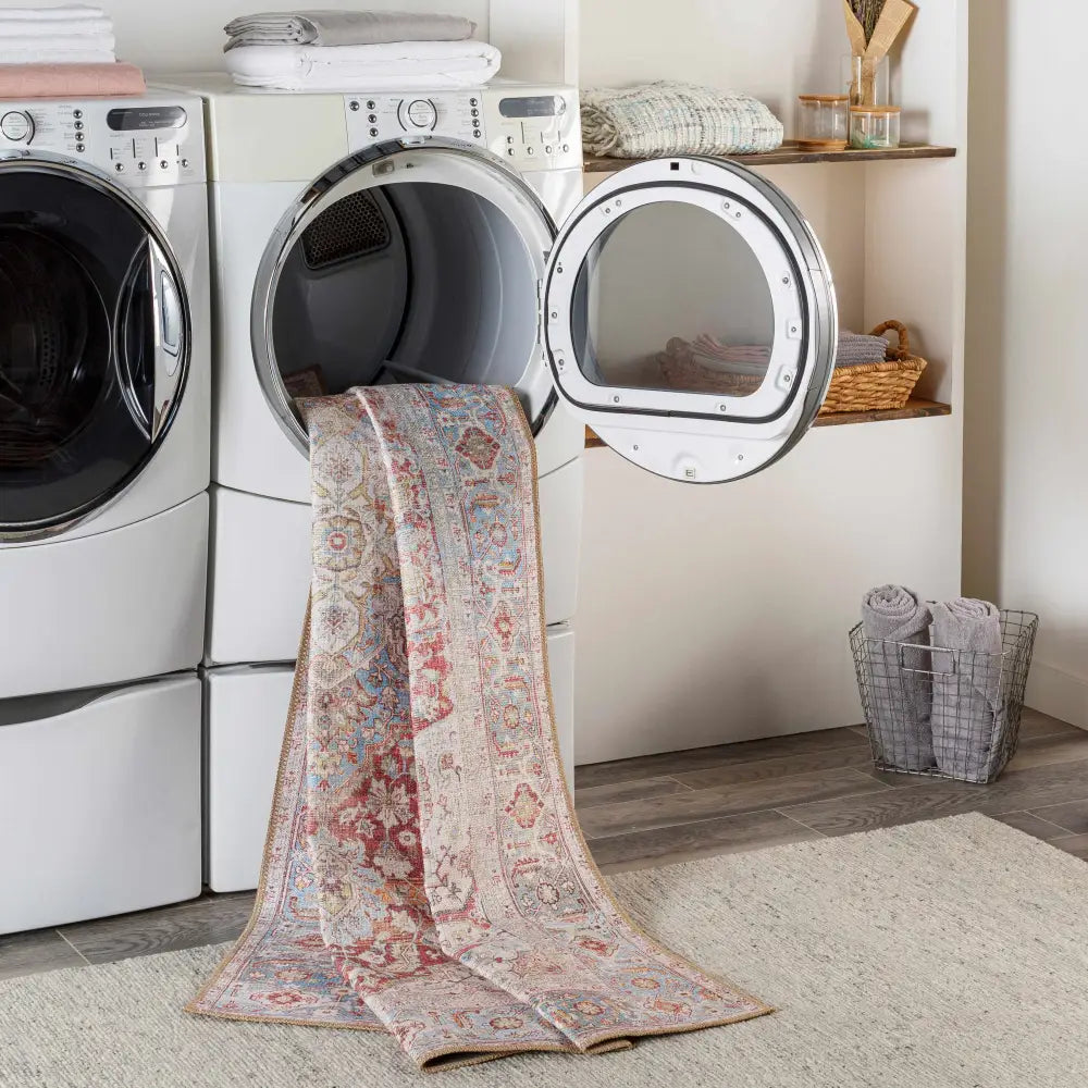 Cream Rust Leeston Vintage Washable Area Rug - Clearance - Boutique Rugs