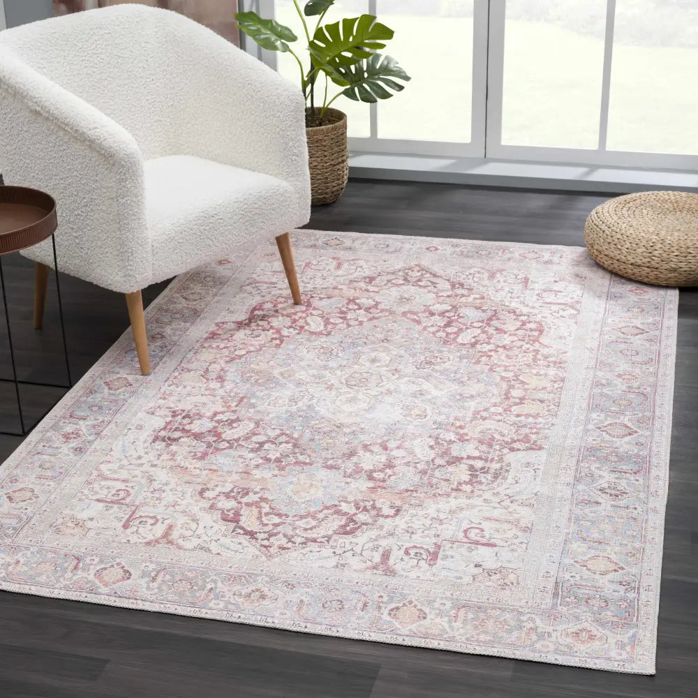 Cream Rust Leeston Vintage Washable Area Rug - Clearance - Boutique Rugs