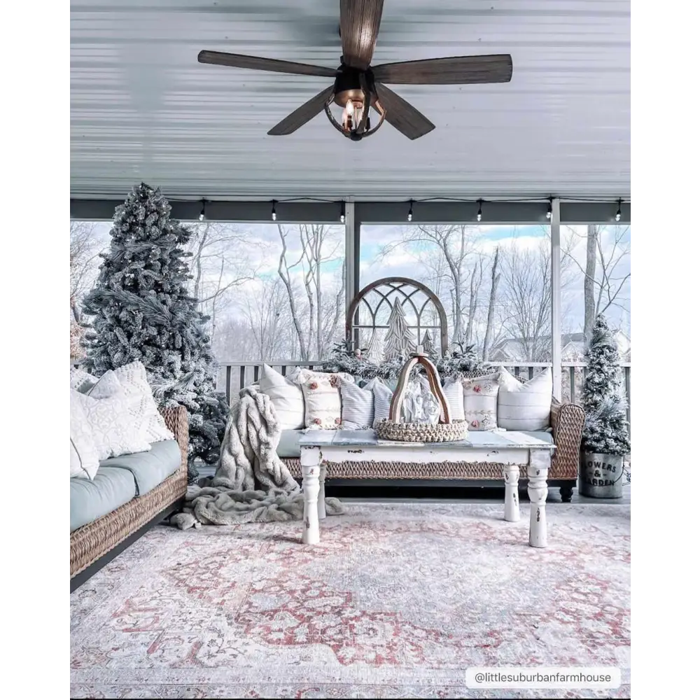 Cream Rust Leeston Vintage Washable Area Rug - Clearance - Boutique Rugs