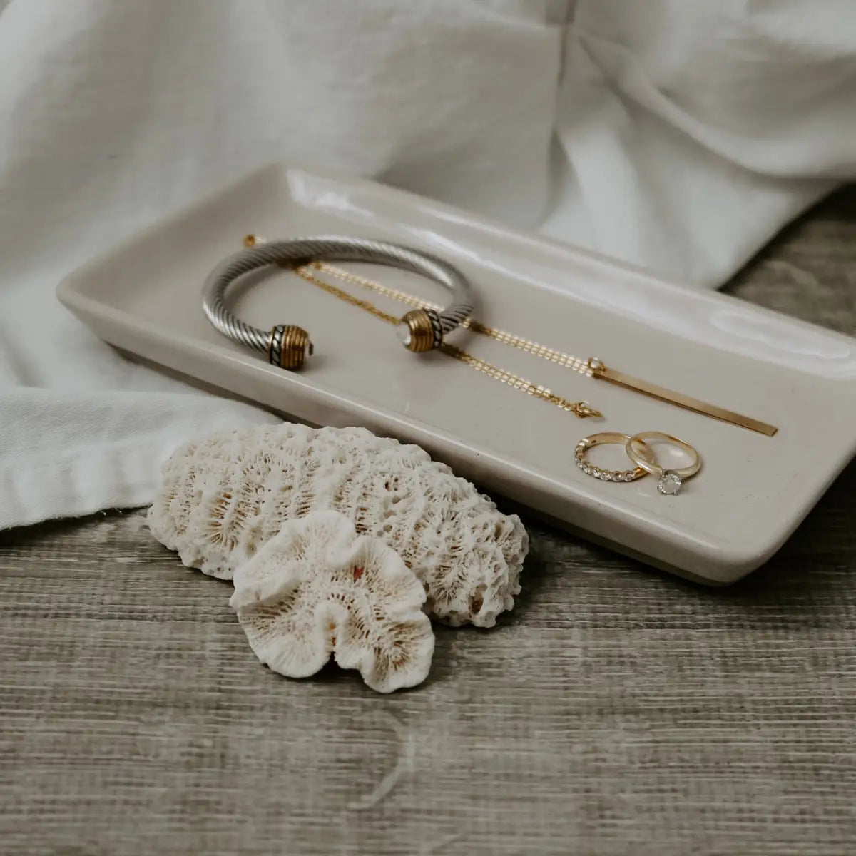 Cream Stoneware Tray - Sweet Water Decor