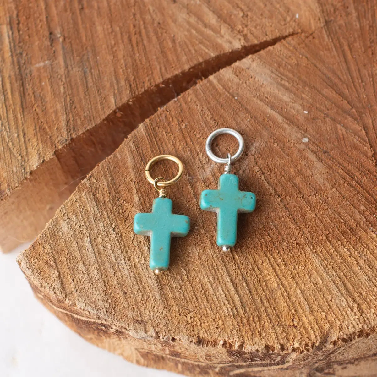 Turquoise Cross Charm - Necklace or Bracelet - Antique Silver - Bel Kai