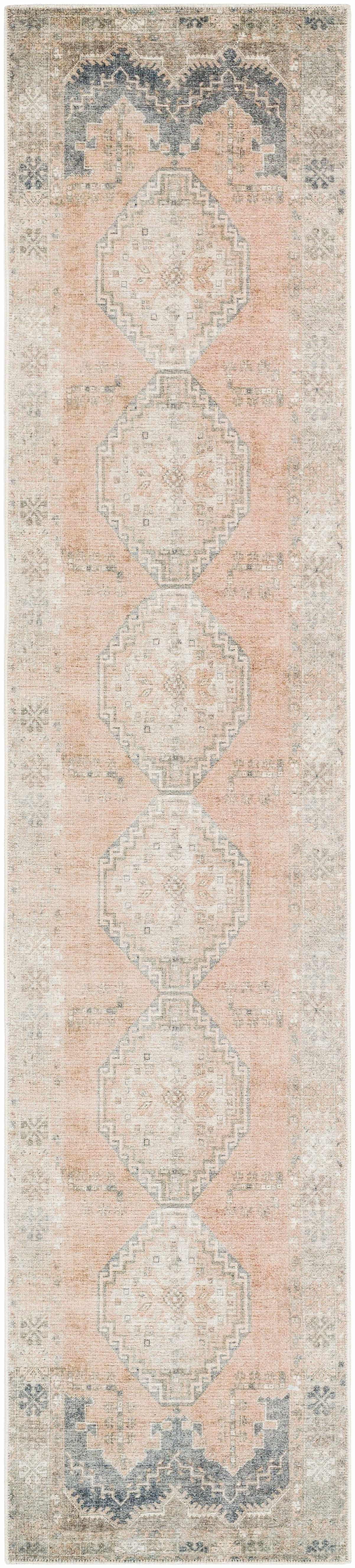 Carrabelle Peach Washable Area Rug - Clearance - 2’7’’ x 12’ Runner - Boutique Rugs