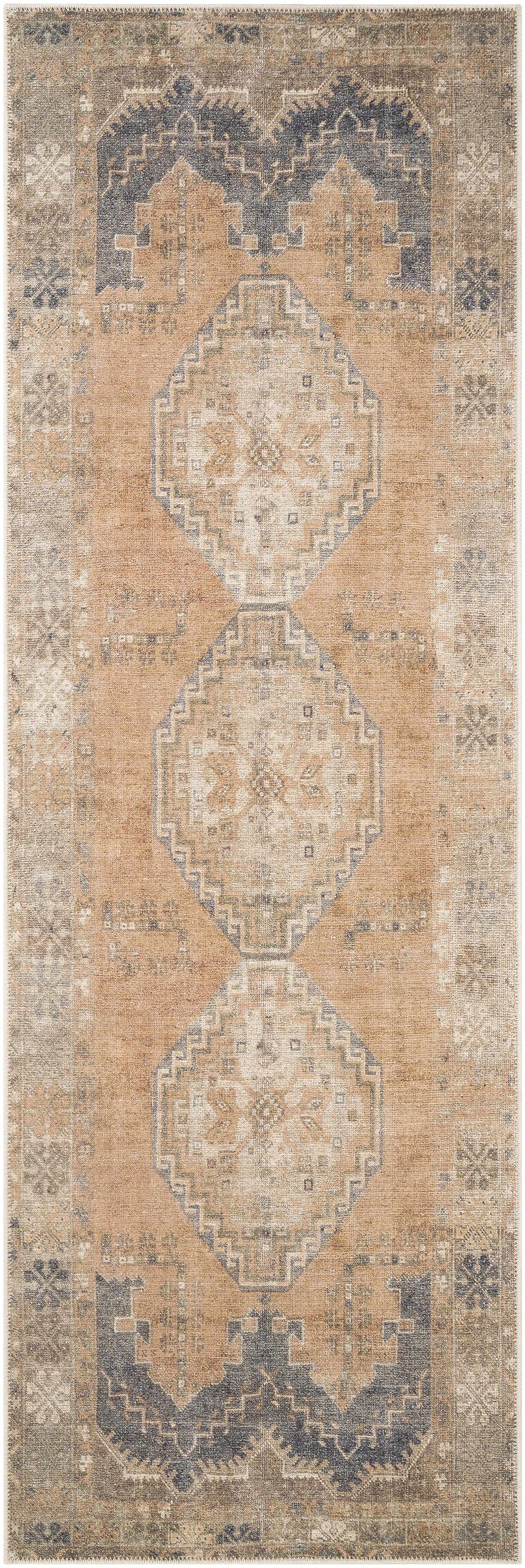 Carrabelle Peach Washable Area Rug - Clearance - 2’7’’ x 7’3’’ Runner - Boutique Rugs