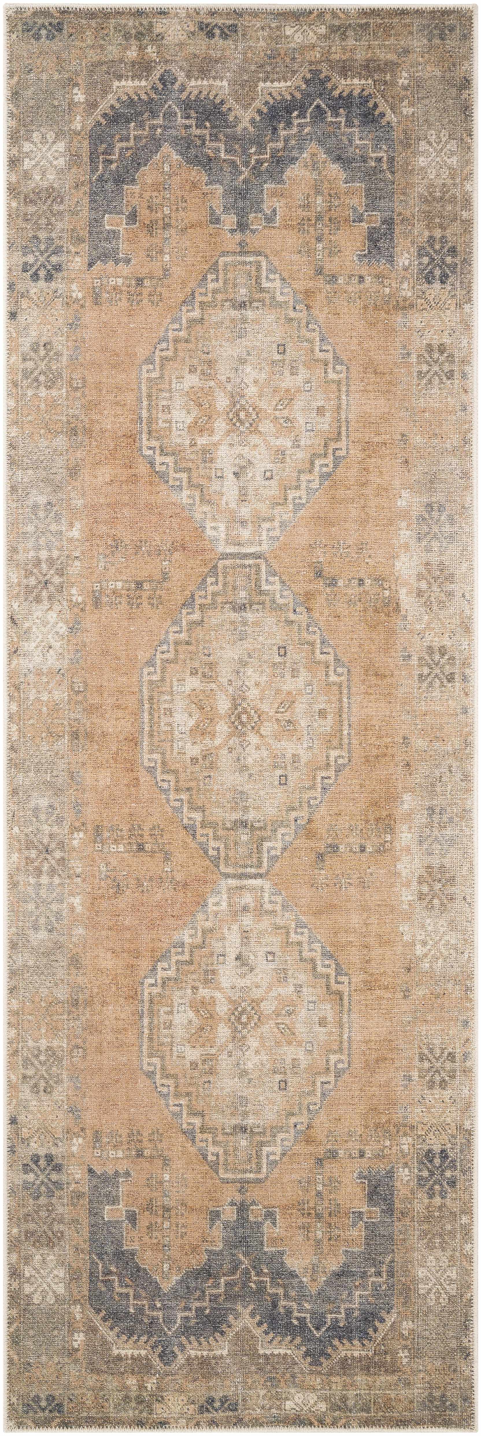 Carrabelle Peach Washable Area Rug - Clearance - 2’7’’ x 7’3’’ Runner - Boutique Rugs