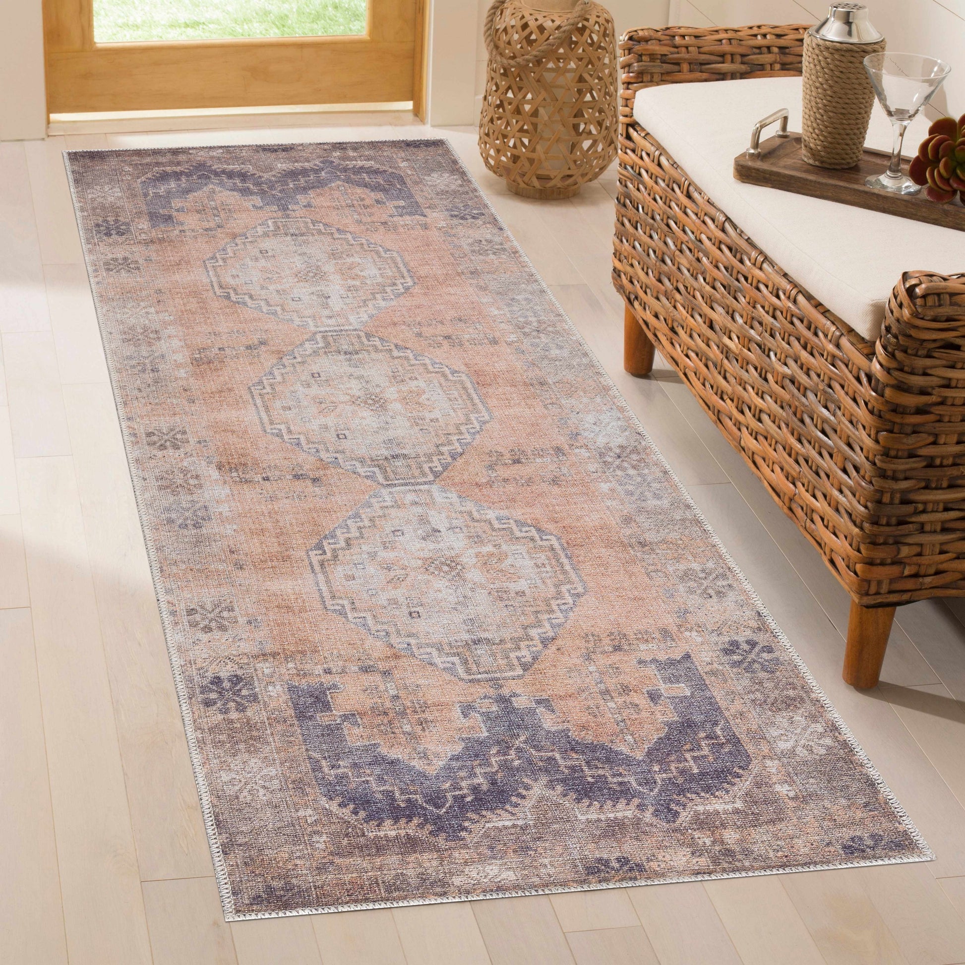Carrabelle Peach Washable Area Rug - Clearance - Boutique Rugs